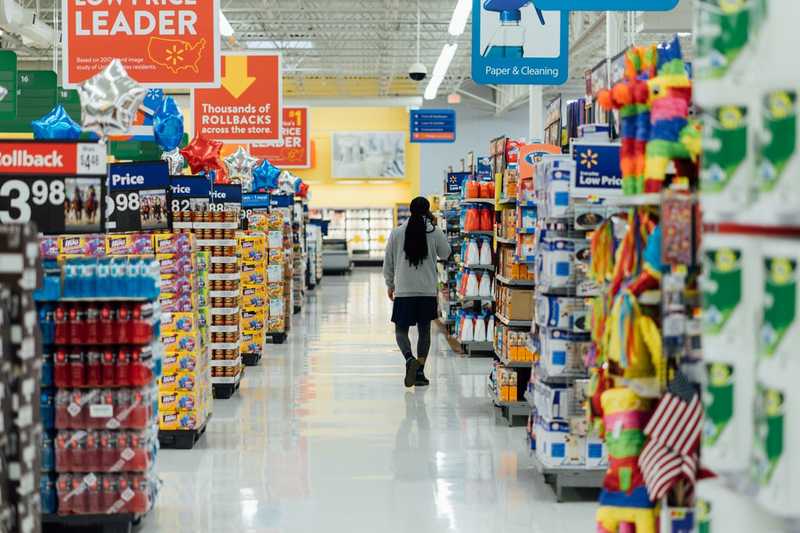 A shot of Walmart with a person regretting they didn't bring their shopping list because they're headed to the Digiorno Pizza aisle